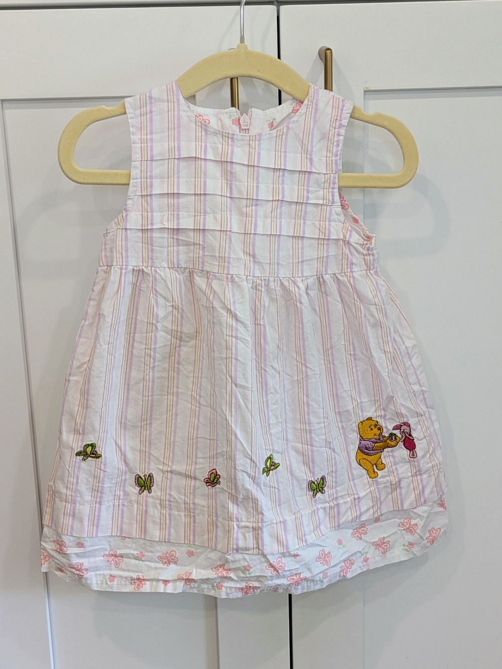 Disney Winnie The Pooh Baby Pink and White Embroidered Cotton Dress